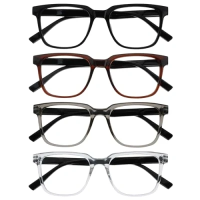 Imagen de OPULIZE LEO Gafas de Lectura Pack 4 Montura Rectangular Grande Negro, Marrón, Gris, Transparante Hombre Mujer RRRR55 127C +2.50