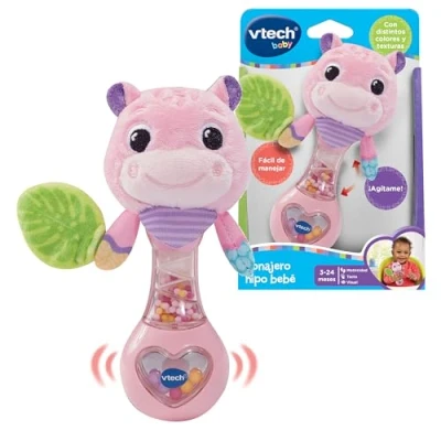 Imagen de VTech Sonajero Hipo bebé rosa, Ideal para manos pequeñas, Papel crujiente, Orejitas móviles, Sin componentes electrónicos, Regalo bebés +3 meses, Versión ESP