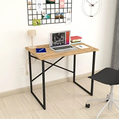 Imagen de [en.casa] Escritorio Mesa de Ordenador Estudio Trabajo para Oficina Aglomerado Estructura Metálica 70 x 90 60 cm Roble/Antracita