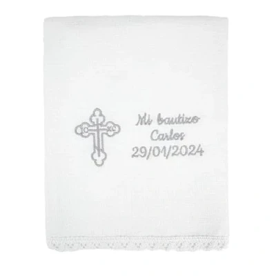Imagen de CARREDANA Pañuelo de Bautizo Bordado Personalizado. Personaliza Nombre, Color y Fecha. Toalla Regalo Personalizado (con Cruz ortodoxa)