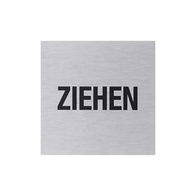 Imagen de Metafranc placa adhesiva &quot;Ziehen&quot;, 80 x mm, de aluminio, con aspecto moderno acero inoxidable, parte trasera autoadhesiva, señalización, informativa, para puerta, 507170