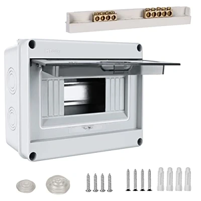 Imagen de caja de fusibles empotrada, distribución IP65 con 1 fila, 8 módulos, pinzas latón, distribuidor pequeño subdistribución para habitaciones húmedas, jardines, exteriores, villas