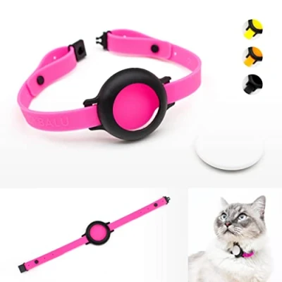 Imagen de LucyBalu Collar de gato NEMO para AirTag* seguro, ligero, cómodo, con cierre seguridad, correa silicona compatible el Apple AirTag, rosa fucsia neón