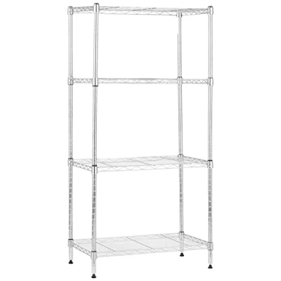 Imagen de Amazon Basics Unidad de almacenamiento estrecha 4 baldas con estantes ajustables en altura y patas niveladoras, peso máximo 363 kg, Cromado, 34 cm x 58.9 121.9 (D W H)
