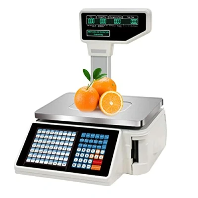 Imagen de Bascula de Comercio Digital Electronica, 30KG Balanza Comercial para Pesar Fruta, Verdura Peso, Pantalla LCD Doble Cara, Impresión Adhesivo y Recibo Térmico Español,lithiumbattery