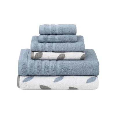 Imagen de Amrapur Yarn Dyed Organic Vines Jacquard/Solid Ultra Soft 500GSM 100% Combed Cotton Towel Set 6 Toallas teñidas de Hilo Azul, Algodón, Sencillo, 40.6 x 25.4 12.7 cm,