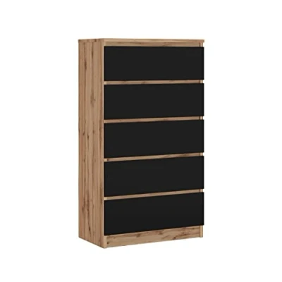 Imagen de Cómoda con 5 cajones Roble Wotan/Negro, L: 70 cm H: 125 P: 39