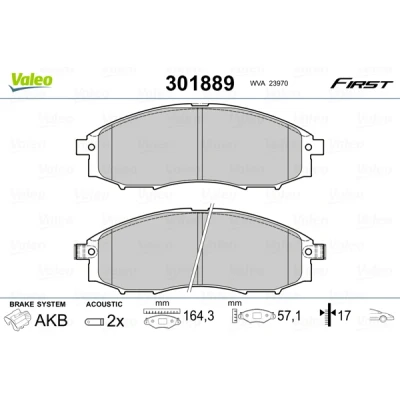 Imagen de VALEO 301889 Juego de pastillas freno FIRST Eje delantero con contacto avisador desgaste sin chapa antichirridos NISSAN: Navara Pick up, Up