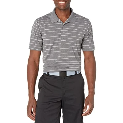 Imagen de Amazon Essentials Polo de Golf Secado Rápido Ajuste Normal Hombre, Gris Chiné Moyen Blanco Rayas, S