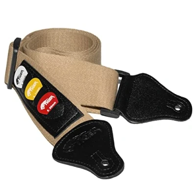 Imagen de Tiger Correa de guitarra con soporte para púas, guitarras clásicas, eléctricas, bajo y acústicas (STP5 TW), Estándar, Beige (Tweed)