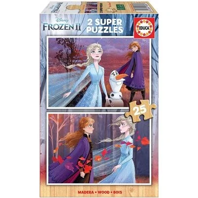 Imagen de Educa 2 Puzzles de Madera Infantiles con 25 Piezas Frozen 2. Resistente y ecológica. Diversión por Partida Doble. A Partir 3 4 5 años (18085)