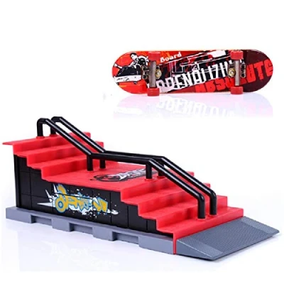 Imagen de Sipobuy DIY Assembly Mini Finger Skateboard Deck Truck Skate Park Board con Conjuntos de Accesorios rampa (Escena F)