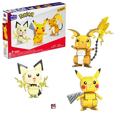 Imagen de Mega Construx Pack 3 Pokémon Rayo (Pichu, Pikachu y Raichu) Figuras de Bloques construcción, Juguete para niños niñas +6 años (Mattel GYH06)