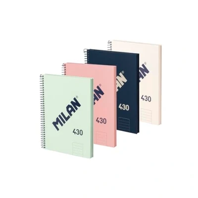 Imagen de MILAN® Pack 4 cuadernos A5 con tapa dura, papel a líneas (7 mm), 80 hojas de 95 gr/m², colección goma 430
