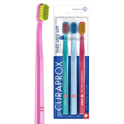 Imagen de Curaprox Juego de Cepillos Dentales CS 5460 Paquete 3 Manuales Ultra Suaves para Adultos con Cerdas CUREN Super Color Aleatorio
