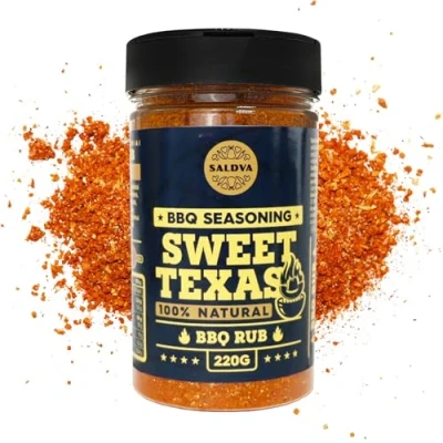 Imagen de Sweet Texas BBQ Rub condimento para barbacoa 100% natural Delicioso dulce con auténtico Kick increíbles barbacoas y platos de parrilla, tarro grande (220 g)