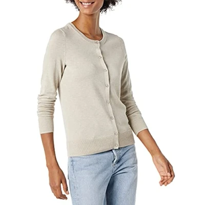 Imagen de Amazon Essentials Jersey Cárdigan de Cuello a La Caja Ligero (Disponible en Tallas Grandes) Mujer, Avena Mezcla, XS