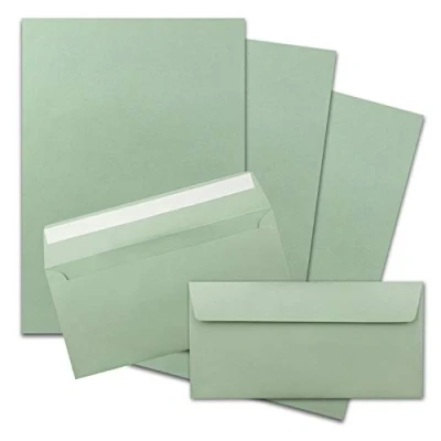 Imagen de FarbenFroh by Gustav Neuser Juego de 25 papeles carta DIN A4 con sobres largos, autoadhesivos, color verde eucalipto y