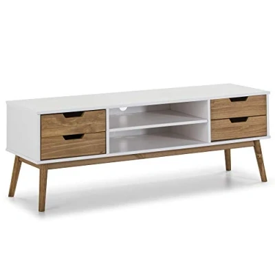 Imagen de VS Venta stock Mueble TV Java 1 Puerta y 2 cajones Blanco/Cera, Madera de Pino, 140 cm Ancho, 40 Profundo 52 Alto