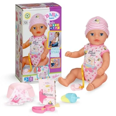 Imagen de Baby born Little Girl, muñeca de 36 cm con 7 Funciones y accessorios para niños a Partir 1 año, no Necesita Pilas, 835333 Zapf Creation