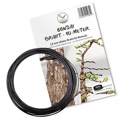 Imagen de HappySeed alambre para bonsái de 10 m aluminio anodizado, color negro, esencial la forma deseada tu bonsái, ideal árboles y plantas (1,5 mm)