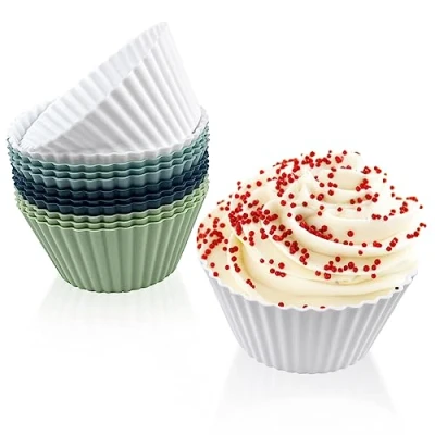 Imagen de Fousenuk 12 Pcs Moldes Silicona Reposteria, Antiadherentes de para Magdalenas, Reutilizables Molde Cupcakes Hornear, Muffins, Gelatina, Helados, Tartas Heladas (4 Colores)