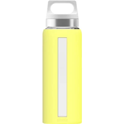 Imagen de Sigg Dream Lemon botella cantimplora (0.65 L), hermética y resistente al calor sin sustancias nocivas, de vidrio con funda silicona