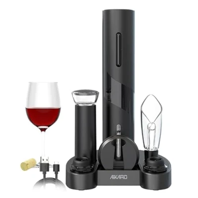 Imagen de AIKARO Sacacorchos Eléctrico Abrebotellas Automatico Electrónico (Set con Base, Recargable)