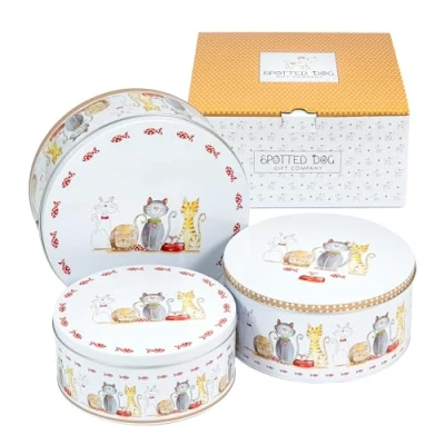 Imagen de SPOTTED DOG GIFT COMPANY Juego de 3 Latas Almacenamiento para Tartas, Cajas Lata Galletas y Pasteles, Caja Metalica, Tamaño 25 x 11cm, 22 10cm, 20 9cm Gatos Lindos