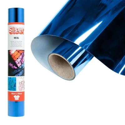 Imagen de SISER® Metal Blue Azul, 30 cm x 0,5 m, vinilo termotransferible termoadhesivo metalizado para la personalización de tejidos, ropa y accesorios, Hobby creativos, fácil cortar