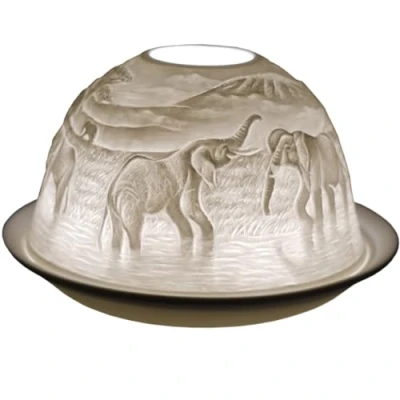 Imagen de Cello portavelas de porcelana, diseño elefante, un elefante que proyecta una imagen en 3D. Relleno calcetines para mujer. Adorno elefante. Utiliza velas té o LED. Regalos