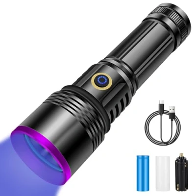 Imagen de Azyvum Linterna Ultravioleta,30W UV Luz Ultravioleta de 365nm,Linterna Negra Detector para Manchas,Alfombras,Billetes,Orina Mascotas y más,26650 Pilas