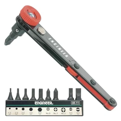 Imagen de compact 90 degree right angled ratchet screwdriver inc. assorted bits ...ideal for confined spaces (Japanese quality). Engineer dr 06