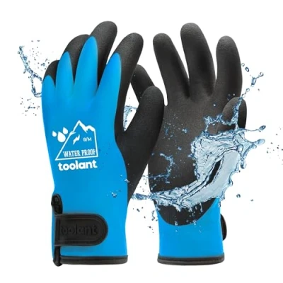 Imagen de guantes de trabajo 100% impermeables para hombre y mujer, invierno clima frío, pantalla táctil, térmicos cálidos, azul, M