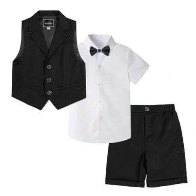 Imagen de 4 Piezas Traje Corto de Boda para niños, Conjunto Ropa Ceremonia, Camisa + pantalón Chaleco Pajarita, Negro, 110