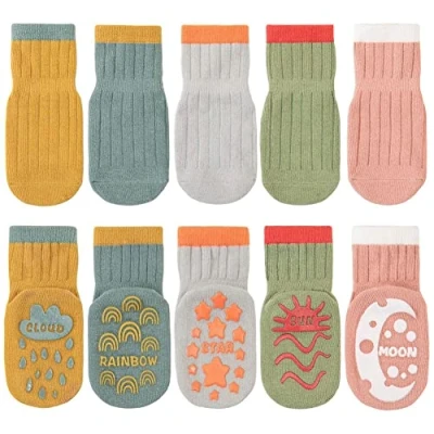 Imagen de FedMois Pack de 5 Calcetines Antideslizantes Algodón para Bebé Niños, Cielo, 1 3 años