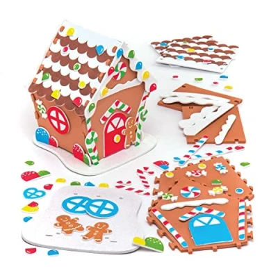 Imagen de Baker Ross Kits de casa pan jengibre espuma: suministros creativos arte y manualidades navideños para que los niños hagan decoren (paquete 2)