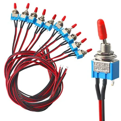 Imagen de FULARR 10Pcs Profesional Coche Mini Interruptor Palanca con Precableado, ON OFF 2 Posiciones 3 Pines SPST Auto Conmutador Basculante MTS 1, para Camión Barco 3A 250VAC / 6A 125VAC