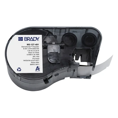 Imagen de Brady M5 127 481 etiquetas de poliéster negro sobre blanco 26,67 mm x 6,35 (original)