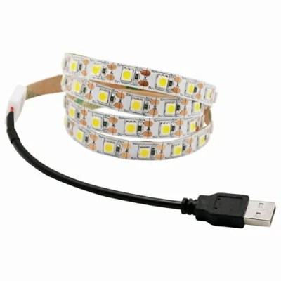 Imagen de ausuky Tira de luz LED USB 5 V, blanca para retroiluminación TV, autoadhesiva, cable flexible (blanco, 3 m, 180 ledes)