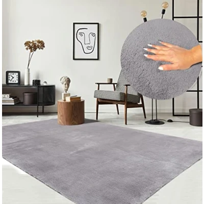Imagen de the carpet Relax Alfombra Moderna y mullida de Pelo Corto, para salón, Parte Inferior Antideslizante, Lavable hasta 30 Grados, Muy Suave, Gris, 200 x 280 cm