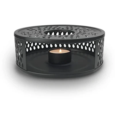 Imagen de Creano calentador de té negro acero inoxidable con soporte para velas estable no traqueteo apto todas las teteras