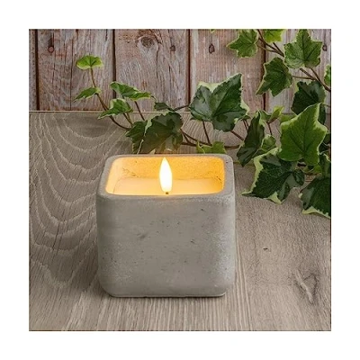 Imagen de Ideen mit Herz Vela LED de cera real, en recipiente decorativo hormigón, funciona con pilas, función temporizador: 6 horas encendidas, 18 apagadas, (cuadrada)