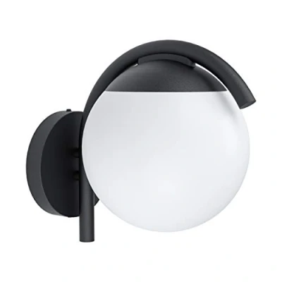 Imagen de Eglo Prata Vecchia, lámpara de pared para exteriores, 1 foco, moderna, minimalista, acero galvanizado en negro y plástico blanco, exterior con casquillo E27, IP44