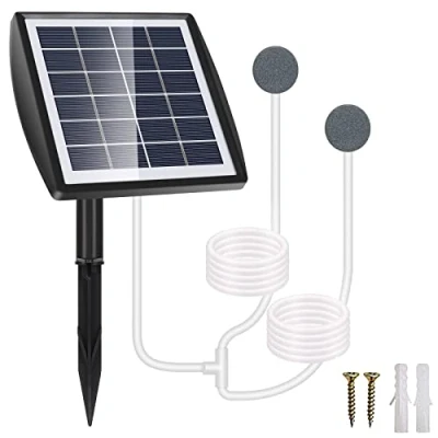 Imagen de GuKKK Kit de Bomba Aire con Energía Solar, Solar Oxígeno para Acuario 2W, Aireador Estanque, Mangueras y Piedras Ventilación, Jardín, Tanque Peces, Estanque Pesca
