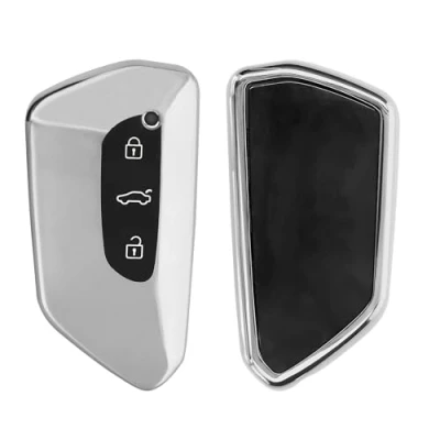 Imagen de kwmobile Carcasa para Mando Compatible con VW Golf 8 Llave de Coche 3 Botones Funda Llaves TPU Plateado Brillante