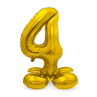 Imagen de Folat 64704 Globo de Aluminio con Base Número Figura 4 color dorado 86 cm decoración globos helio para cumpleaños, aniversario