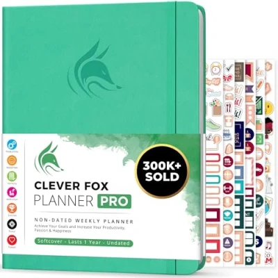 Imagen de Clever Fox Planificador PRO Organizador Personal de Vida Semanal y Mensual para Mejorar la Productividad, Gestión del Tiempo Alcanzar Tus Metas A4, Sin fechas 1 Año Esmeralda