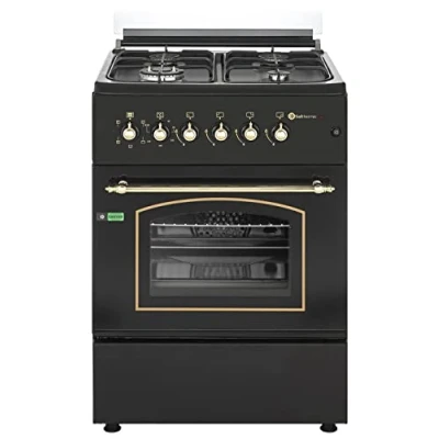 Imagen de SOLTHERMIC F6S40E5RB COCINA GAS CON HORNO ELECTRICO TURBO INCORPORADO/NEGRA RUSTICA MANDOS DORADOS/ANCHO 60 CMS / 4 FUEGOS ENCENDIDO AUTOMATICO/HORNO MULTIFUNCION L. ALTA GAMA