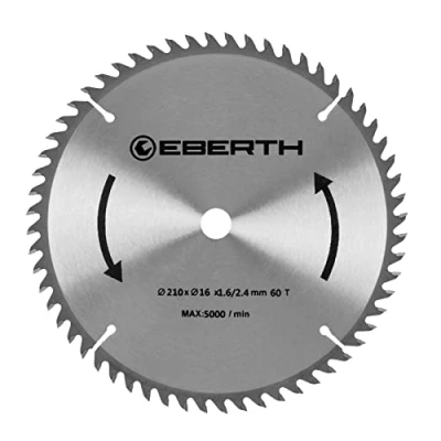 Imagen de EBERTH Hoja de sierra circular disco corte madera acero con para cortes en (210 mm diámetro, 16 perforación, 1,6 grosor hoja, 2,4 anchura corte, 60 dientes)